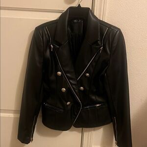 AKIRA Black Faux Leather Moto Blazer – Gold Hardware – Size M